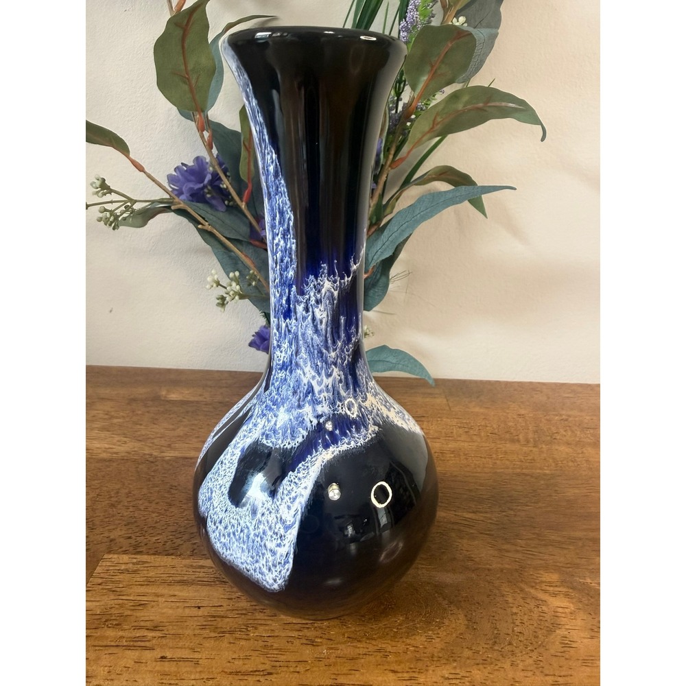 Blue Mountain Pottery Blue Graphite Vase Canada Drip Glaze Mid Century Tall BMP